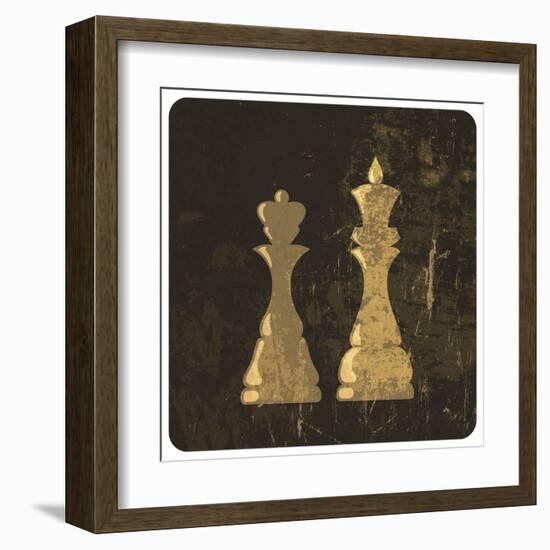 Grunge Illustration Of King And Queen Chess Figures-pashabo-Framed Art Print