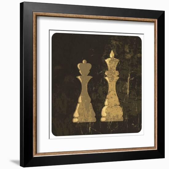 Grunge Illustration Of King And Queen Chess Figures-pashabo-Framed Art Print