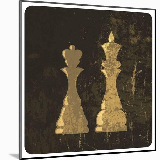 Grunge Illustration Of King And Queen Chess Figures-pashabo-Mounted Art Print