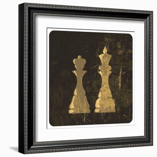 Grunge Illustration Of King And Queen Chess Figures-pashabo-Framed Art Print