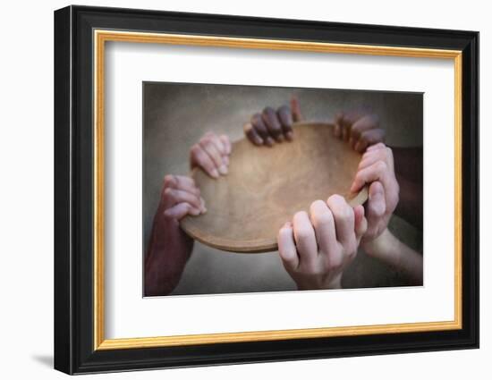 Grunge Image of Many Hands Holding an Empty Bowl-soupstock-Framed Photographic Print
