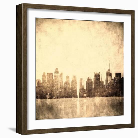 Grunge Image Of New York Skyline-javarman-Framed Art Print