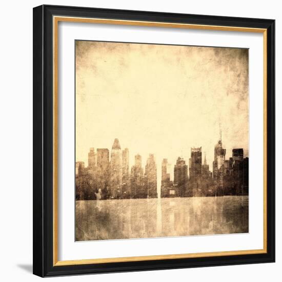 Grunge Image Of New York Skyline-javarman-Framed Art Print