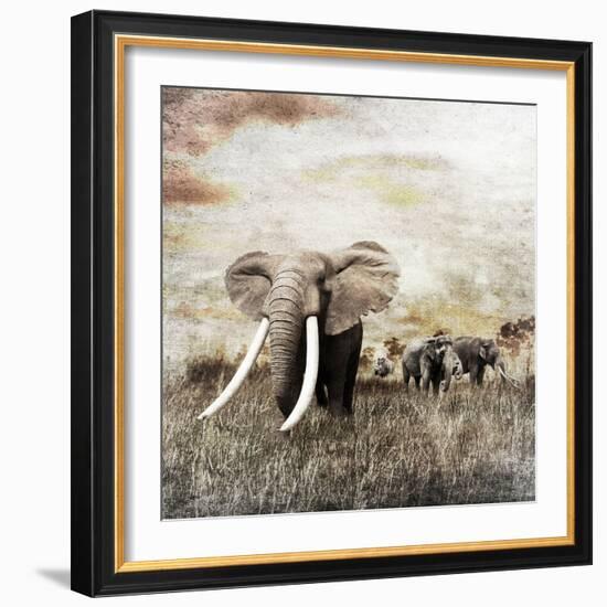 Grunge Image of Walking Elephants-Svetlana Foote-Framed Photographic Print