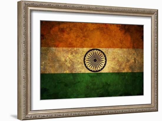 Grunge India Flag-darrenwhi-Framed Art Print