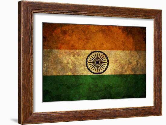 Grunge India Flag-darrenwhi-Framed Art Print