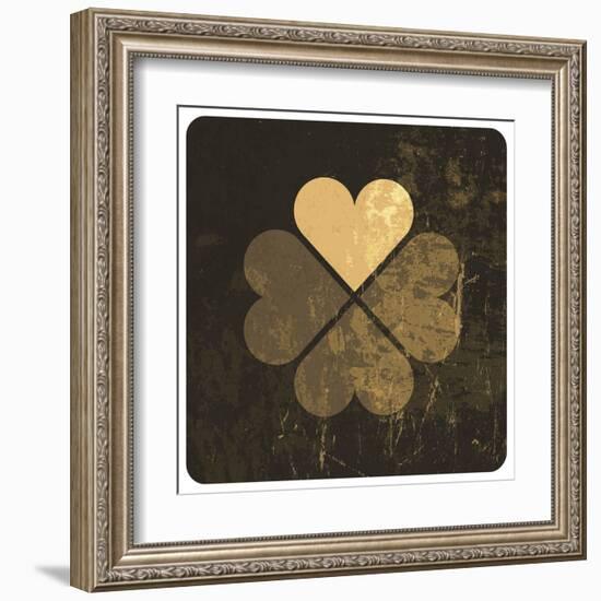 Grunge Lucky Clover Leaf-pashabo-Framed Art Print