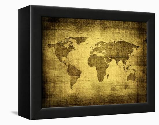 Grunge Map Of The World-javarman-Framed Stretched Canvas