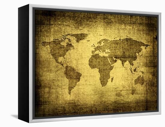 Grunge Map Of The World-javarman-Framed Stretched Canvas