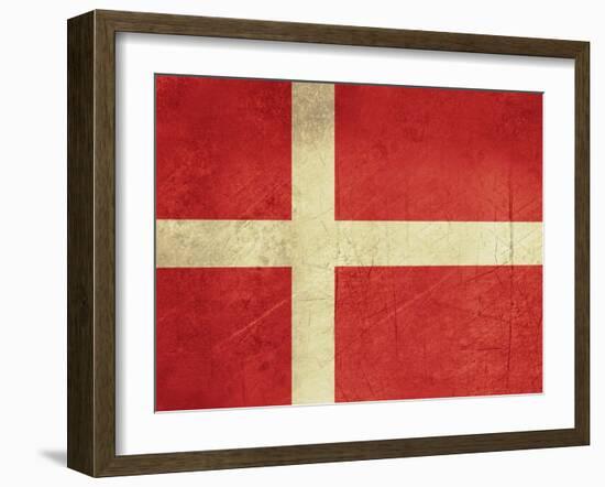 Grunge Sovereign State Flag Of Country Of Denmark In Official Colors-Speedfighter-Framed Art Print