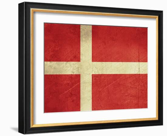 Grunge Sovereign State Flag Of Country Of Denmark In Official Colors-Speedfighter-Framed Art Print