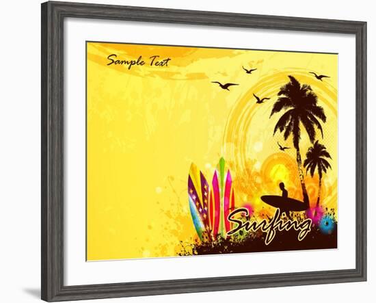 Grunge Surfer Poster / Tropical Background with Surfer-Orgus88-Framed Art Print