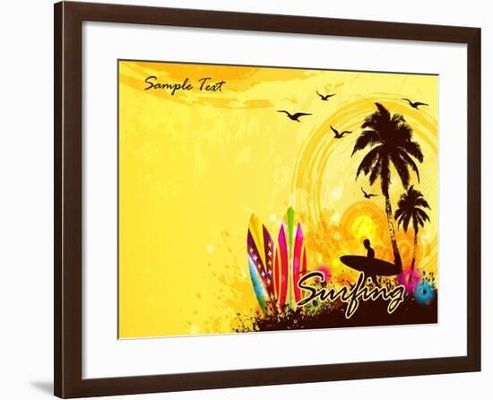 Grunge Surfer Poster / Tropical Background with Surfer-Orgus88-Framed Art Print