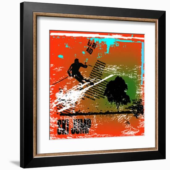 Grunge Winter Background with Skier Jumping,Vector Illustration-elanur us-Framed Art Print