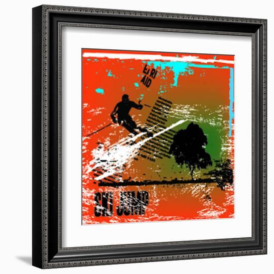 Grunge Winter Background with Skier Jumping,Vector Illustration-elanur us-Framed Art Print