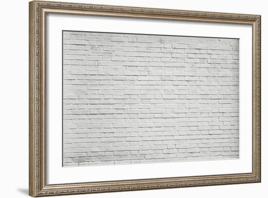 Grungy Textured White Horizontal Stone and Brick Paint Architectural Wall and Floor-Vladitto-Framed Art Print