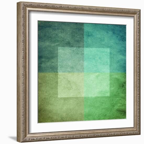 Grungy Watercolor-Like Graphic Abstract Background. Green-landio-Framed Art Print