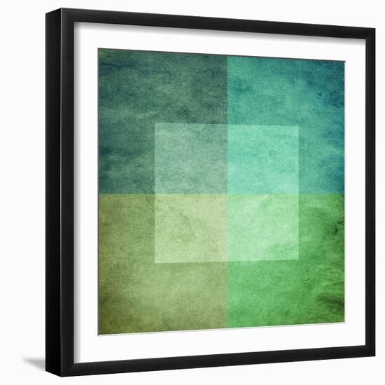 Grungy Watercolor-Like Graphic Abstract Background. Green-landio-Framed Art Print