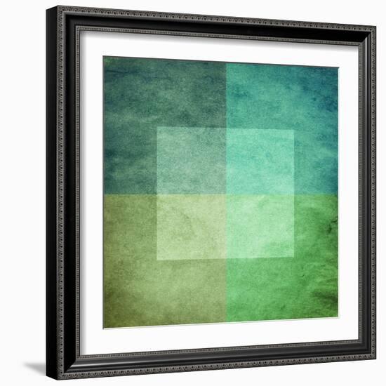 Grungy Watercolor-Like Graphic Abstract Background. Green-landio-Framed Art Print