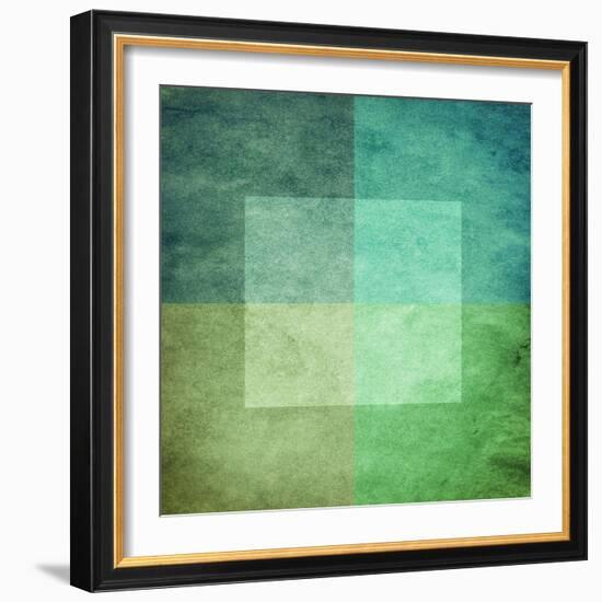 Grungy Watercolor-Like Graphic Abstract Background. Green-landio-Framed Art Print