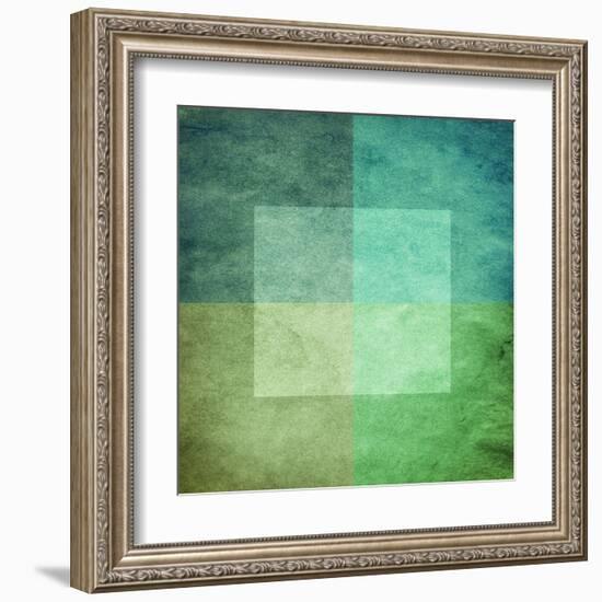 Grungy Watercolor-Like Graphic Abstract Background. Green-landio-Framed Art Print