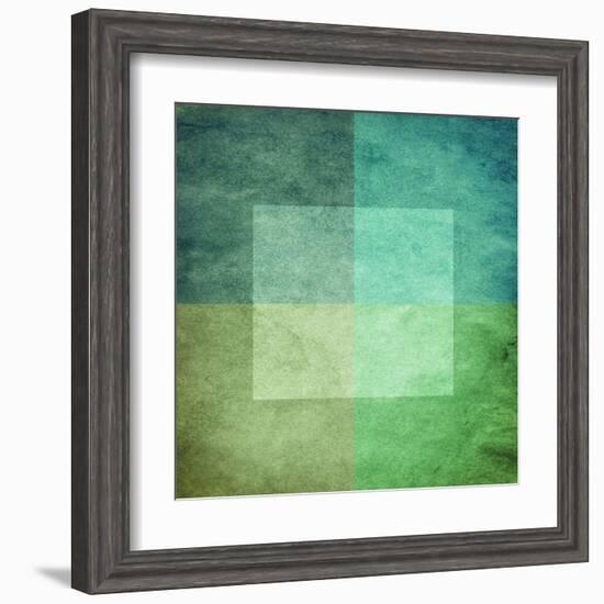 Grungy Watercolor-Like Graphic Abstract Background. Green-landio-Framed Art Print