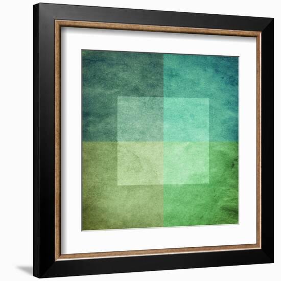 Grungy Watercolor-Like Graphic Abstract Background. Green-landio-Framed Art Print