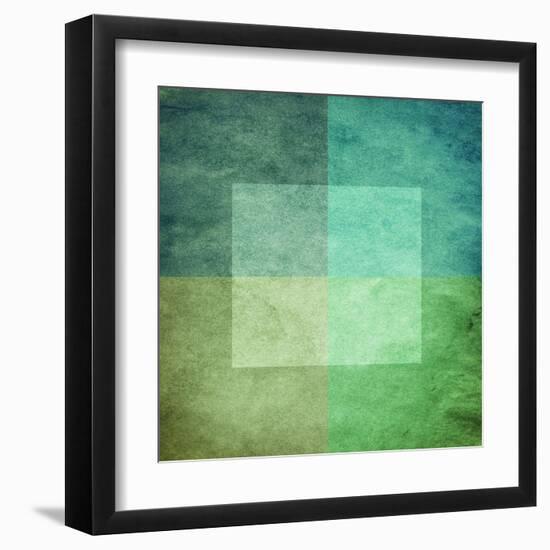 Grungy Watercolor-Like Graphic Abstract Background. Green-landio-Framed Art Print