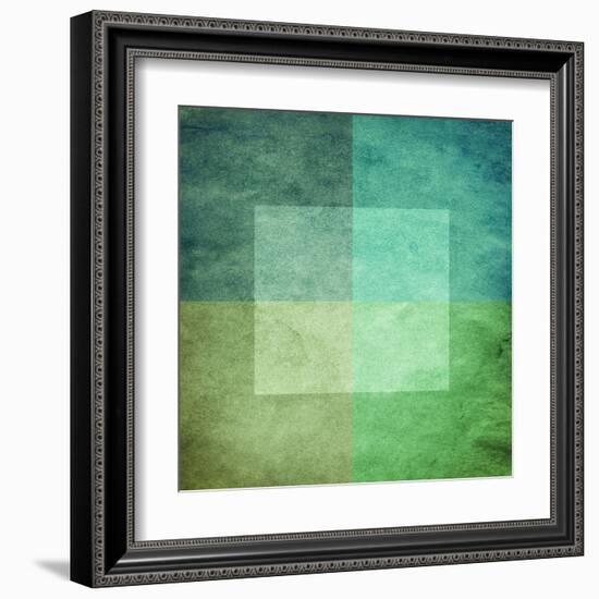 Grungy Watercolor-Like Graphic Abstract Background. Green-landio-Framed Art Print