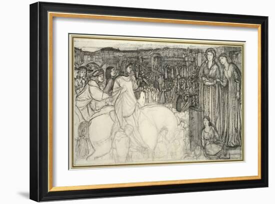 Gualdrada Donati Presenting Her Daughter to Buondelmente (Pen and Black Ink with Graphite on White-Edward Burne-Jones-Framed Giclee Print