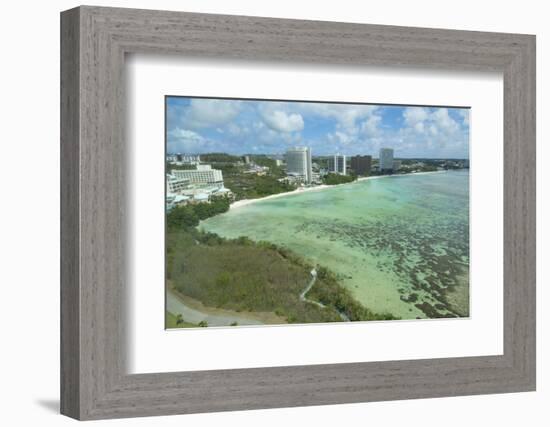 Guam, USA Territory.Beach from above with ocean beach and clouds-Bill Bachmann-Framed Photographic Print