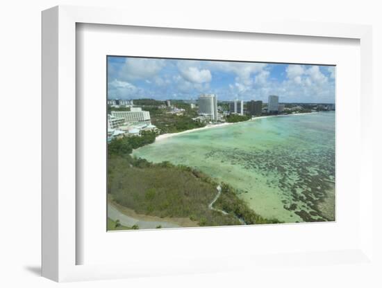 Guam, USA Territory.Beach from above with ocean beach and clouds-Bill Bachmann-Framed Photographic Print