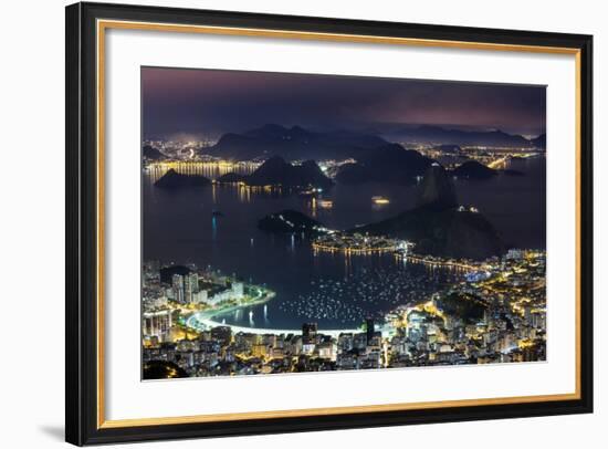 Guanabara Bay at Night, Rio De Janeiro..-Jon Hicks-Framed Photographic Print