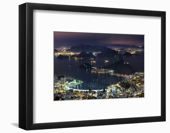 Guanabara Bay at Night, Rio De Janeiro..-Jon Hicks-Framed Photographic Print
