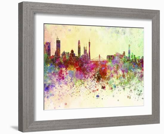 Guangzhou Skyline in Watercolor Background-paulrommer-Framed Art Print