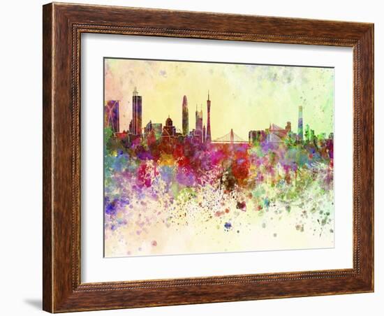 Guangzhou Skyline in Watercolor Background-paulrommer-Framed Art Print