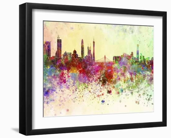 Guangzhou Skyline in Watercolor Background-paulrommer-Framed Art Print