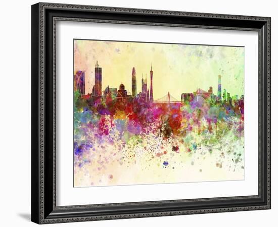 Guangzhou Skyline in Watercolor Background-paulrommer-Framed Art Print