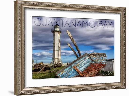 Guantanamo Bay, Cuba - Lighthouse and Broken Ship-Lantern Press-Framed Art Print