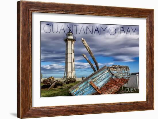 Guantanamo Bay, Cuba - Lighthouse and Broken Ship-Lantern Press-Framed Art Print