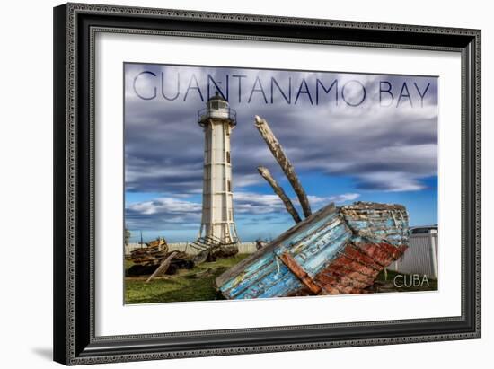 Guantanamo Bay, Cuba - Lighthouse and Broken Ship-Lantern Press-Framed Art Print