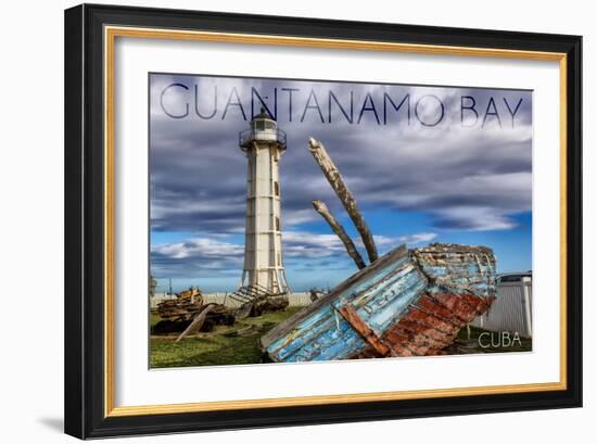 Guantanamo Bay, Cuba - Lighthouse and Broken Ship-Lantern Press-Framed Art Print