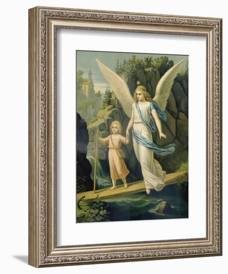 Guardian Angel Accompanying a Child over a Bridge, about 1900-null-Framed Giclee Print