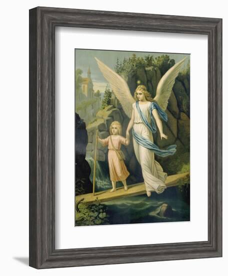 Guardian Angel Accompanying a Child over a Bridge, about 1900-null-Framed Giclee Print