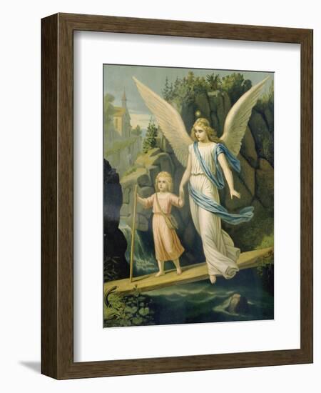 Guardian Angel Accompanying a Child over a Bridge, about 1900-null-Framed Giclee Print