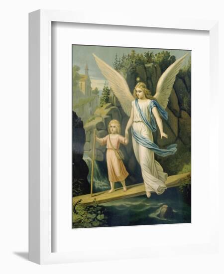 Guardian Angel Accompanying a Child over a Bridge, about 1900-null-Framed Giclee Print