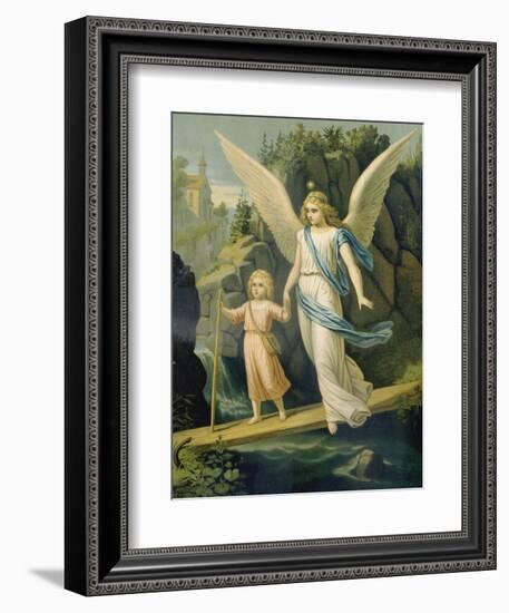 Guardian Angel Accompanying a Child over a Bridge, about 1900-null-Framed Giclee Print