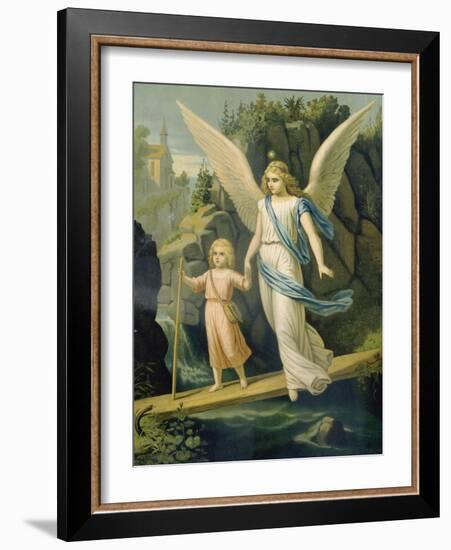 Guardian Angel Accompanying a Child over a Bridge, about 1900-null-Framed Giclee Print