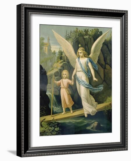 Guardian Angel Accompanying a Child over a Bridge, about 1900-null-Framed Giclee Print