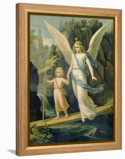 Guardian Angel Accompanying a Child over a Bridge, about 1900-null-Framed Premier Image Canvas